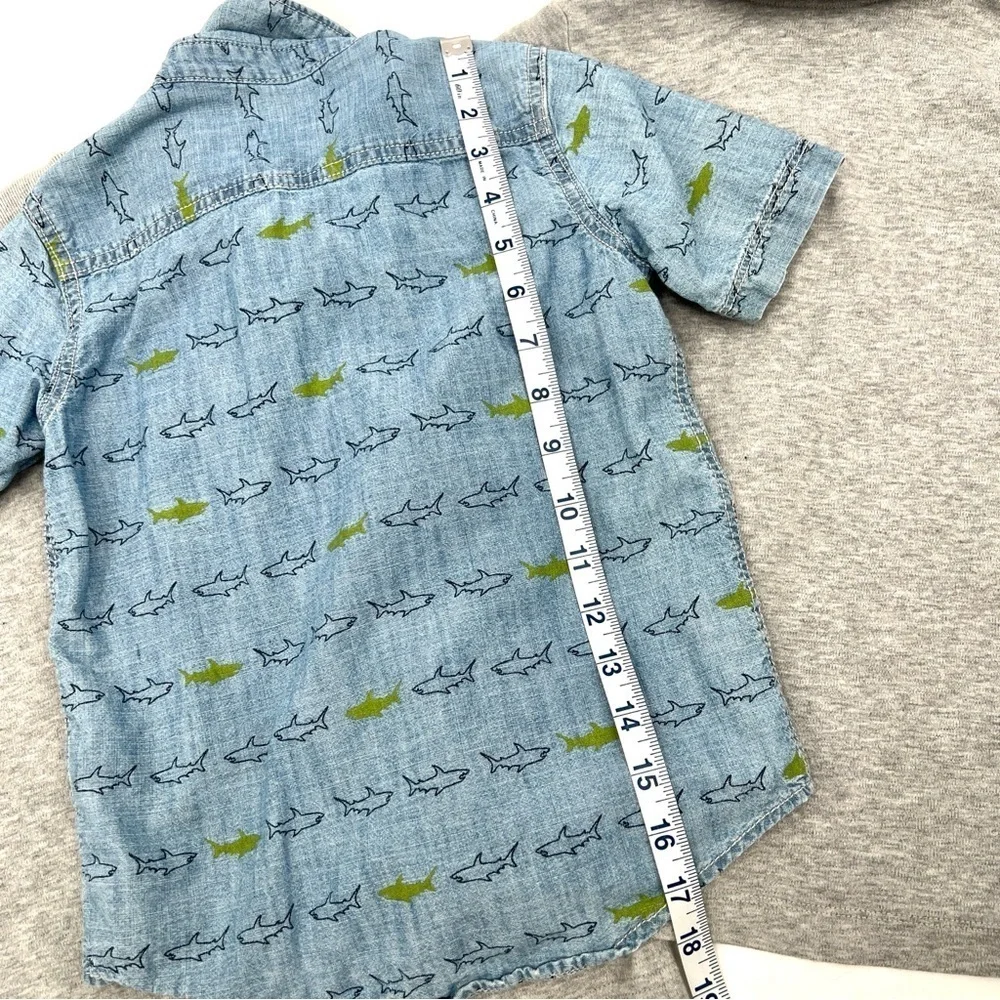 Boy's Bundle 2 Gray Long Sleeve Tops & 1 Short Sleeve Shark Button Down Size 5-6